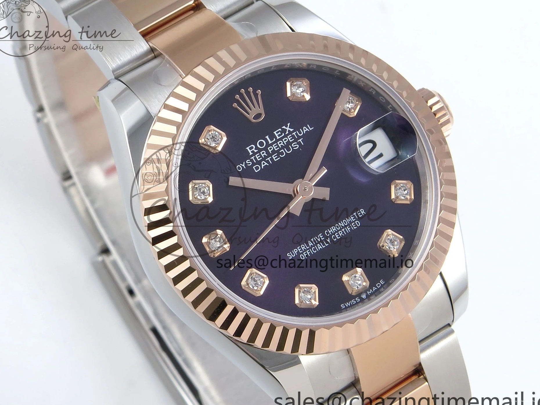 Good Copy Rolex Watches Best Purple 31 Oyster Bracelet ETA 278271 904L DateJust Edition Dial Diamonds on Steel SS 1:1 ARF 522 Premium RG 0103
